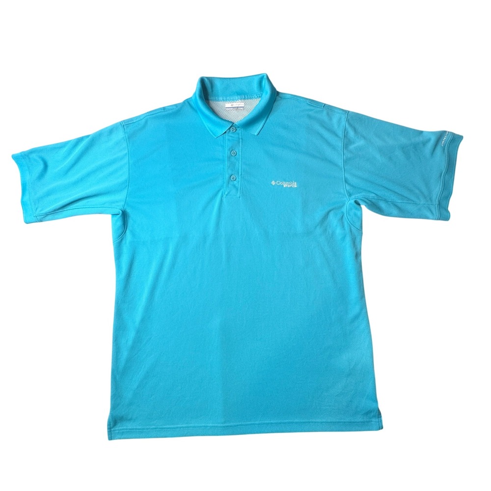 Columbia Polo Mens LT Blue PFG Omni-Shade Performance Fishing Short Sleeve Shirt